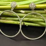 FAS 925 Sterling Silver Pave Crystal Round Hoop Earrings 5g. Photo 1