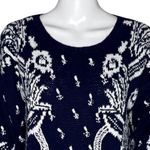 Jennifer Reed Sweater Womens Small Navy Blue White Floral Knitted by Hand Boho Photo 4