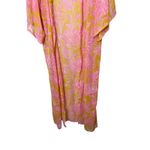 P2F Kimono Duster Pink Yellow Floral Open Front One Size Bohemian Cover Up Photo 2