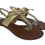 Kate Spade  Sandals Womens 7.5M Flat Metallic Shoes Bow Slingback Summer Gold Photo 2