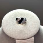 Artisan Sterling Silver 925 Mother of Pearl Onyx Inlay Ring Wide Band Boho 6.5 Photo 2