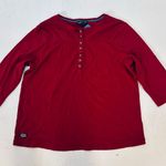 Lauren Ralph Lauren Womens Henley Shirt Size 2X Red Ribbed Cotton 3/4 Sleeve Photo 2