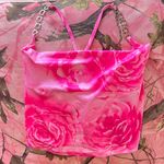 hot pink rose pattern chain strap cowl neck crop top  Photo 3