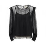 DRA Los Angeles Black Sheer Swiss Dot Blouse Size XS Photo 1