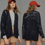 Anthropologie  Pilcro Oversized Open Stitch Knit Cardigan Sweater Navy Large Photo 1
