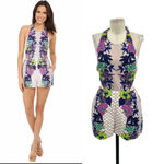 Mara Hoffman ‎ Jardin Tie Back Cut Out Romper Purple Floral Check Size 2 Photo 1