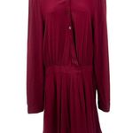 Tobi Button Up Shirt Dress Long Sleeve Collared Faux Wrap Draped Burgundy Photo 1
