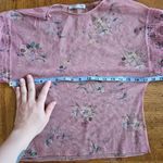 ZARA Blouse Tulle Sheer Floral Pink Puff Sleeves Long Sleeve Casual Crewneck Photo 10
