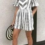 Anthropologie  Ett:twa Striped Eyelet Romper Short Sleeve White Gray Blue 10 Photo 2