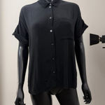 Madewell  Black Short Sleeve Button Down Blouse Women's S Oversized Fit Photo 0