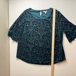 Dress Barn  Velvet Burnout Damask Print Top Size 2X Teal 3/4 Sleeve Boho Holiday‎ Photo 7