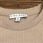 MIOU MUSE Ribbed Ruffle Sleeve Top Tan Photo 6