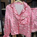 Amazon Coquette satin pajamas set bows hearts lace long sleeve shirt shorts silky top Photo 4