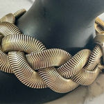 Wide flat herringbone braid gold tone bracelet Photo 0
