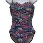 Assets by Spanx Paisley Floral Purple Blue Swimsuit Size Medium EUC #7969 Photo 0