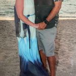 Luxxel Cream Blue Dip Dye Tie Neck Low Back Maxi Dress S Photo 9