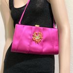 Oscar de la Renta Pink Satin Coral Bead Embellished Clutch Evening Shoulder Bag Photo 2