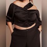 11 Honoré 11 Honoré NWT | Amel Long Sleeve Black Off-Shoulder Satin Blouse | 24 Photo 1