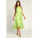 Lulus NWT Bright Expression Lime Green Faux-Wrap Ruffled Midi Dress Small Photo 2