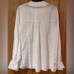 ZARA  Oyster White Pearl Lapel Tie Collar Ruffled Cuffs Button Down‎ Blouse XS Photo 10
