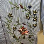 ZARA  Woman Blue Striped Embroidered Floral Button Down Shirt Size S Photo 7