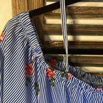 Beautiful women’s Large blouse blue and white stripe with floral print Photo 2