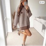 ZARA Brown Ivory Striped Oversized Slouchy Wool Crewneck Knit Sweater Size L Photo 5