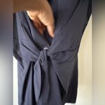 Vintage 1970's Francine Browner Deep V Neck Open Sleeveless Top Tie Belt Sz S Blue Photo 2