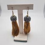 NWOT Molly Phillips Jacqueline Tan Tassel & Rhinestone Earrings Gray Photo 1