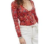 Free People NWT Girls Like Us Red Star Print Long Sleeve Bodysuit Size Large Photo 1