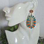Boutique Boho Chic Gold with Turquoise Blue and Orange Drop Earrings Photo 4