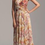 Anthropologie By  Ruched Square Neck Midi Dress Floral Size 6 Cream Coquette Chic Photo 3