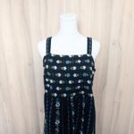 Sonoma Womens Linen Dress Size M Black Floral Midi Boho Dark Cottage Retro Photo 1