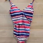 Catherine Malandrino {M} Striped Printed One Piece Swimsuit Pink Blue White Photo 1