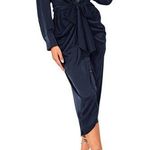 BTFBM Maxi Summer Fall 2025 Elegant Satin Belted Ruched Shirt Dress Size S NWT Blue Photo 0