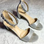 Badgley Mischka  Silver Glitter Rhinestone Embellished  Ankle Strap Block Heels Photo 8