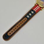 Vintage Valdawn American Flag wrist watch 33mm gold tone Leather Band running Photo 3