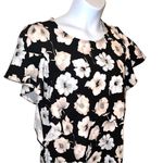 Worthington  black ruffled top with pale pink flower design. New Photo 5