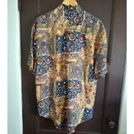 Jane Ashley | Blue and Tan 90s Vintage Silk Oversized Printed Blouse | Medium Photo 1