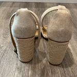 Anthropologie Soludos espadrille woven raffia heel one strap sandals beige tan neutral suede 8 Photo 8