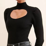 ASTR  the Label black cutout knit bodysuit sweater Large NWT Photo 0