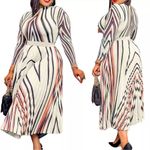 Women’s Long Sleeve Printed Casual Maxi Dress with Pleated Skirt Size M Size M Photo 1