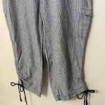 Rafaella  Linen Pants Womens Size 14 Blue Striped Ruched Capris Nautical Beach Photo 4