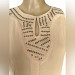NWT Dolce Cabo Sunburst Beaded Blouse Beige S Brown Photo 1