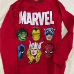 Marvel  Red Crew Neck Sweater with Superhero Faces Photo 0