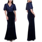 Eliza J NEW Sequin Bodice Surplice V Neck Short Puff Sleeve Velvet Gown 2 Photo 1