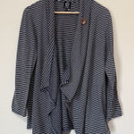 Bobeau  Navy White Striped Open Front Cardigan 1X Asymmetrical Hem Single Button Photo 0
