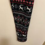 Faded Glory  Womens Christmas  Leggings M 8 10 Fleece Black Red White Reindeer Photo 2