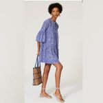 Warm Blue White Floral Garden Tunic Dress Size L Photo 3