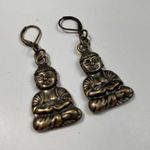 The Vintage Shop Vintage Brassy Gold Buddha Hamsa Buddhism Charm Rustic Clasp Dangle Earrings OS Photo 1